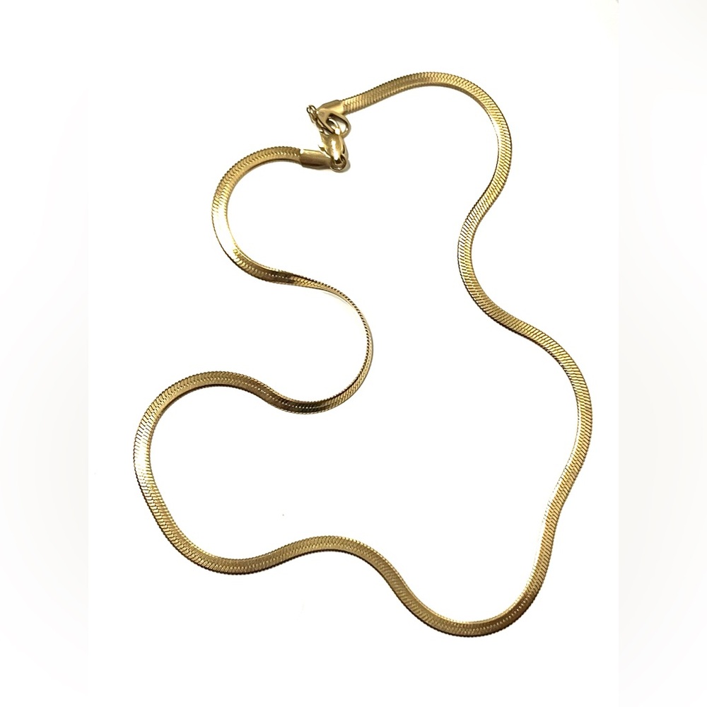 Gold Tone Herringbone Chain Necklace